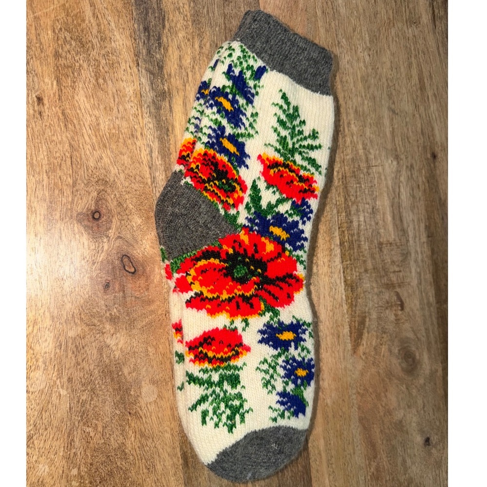 Handmade Knit Wool Floral Socks